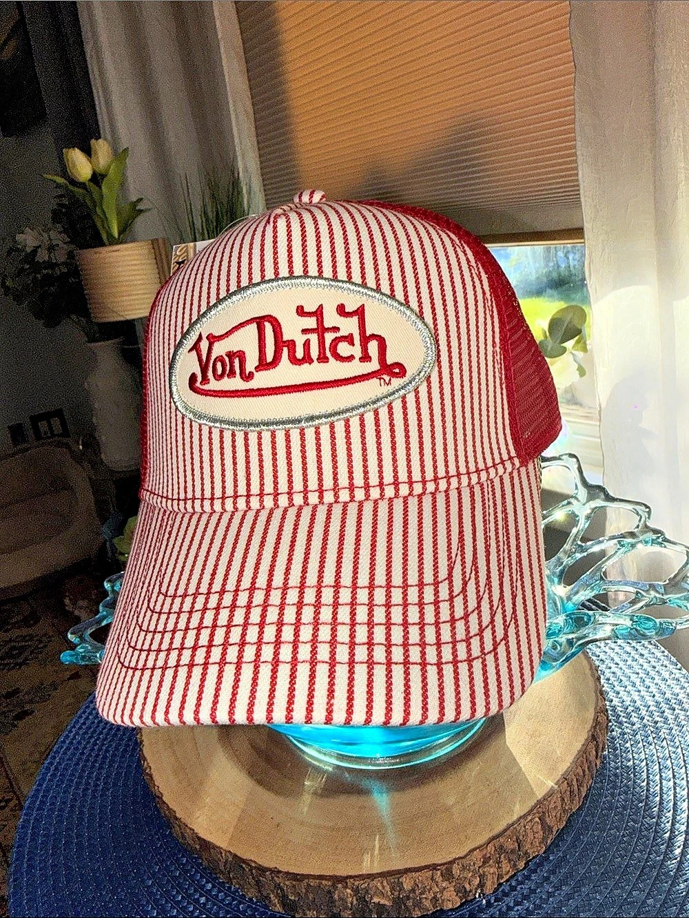 Von Dutch Red Pinstripe Trucker Hat Red & White